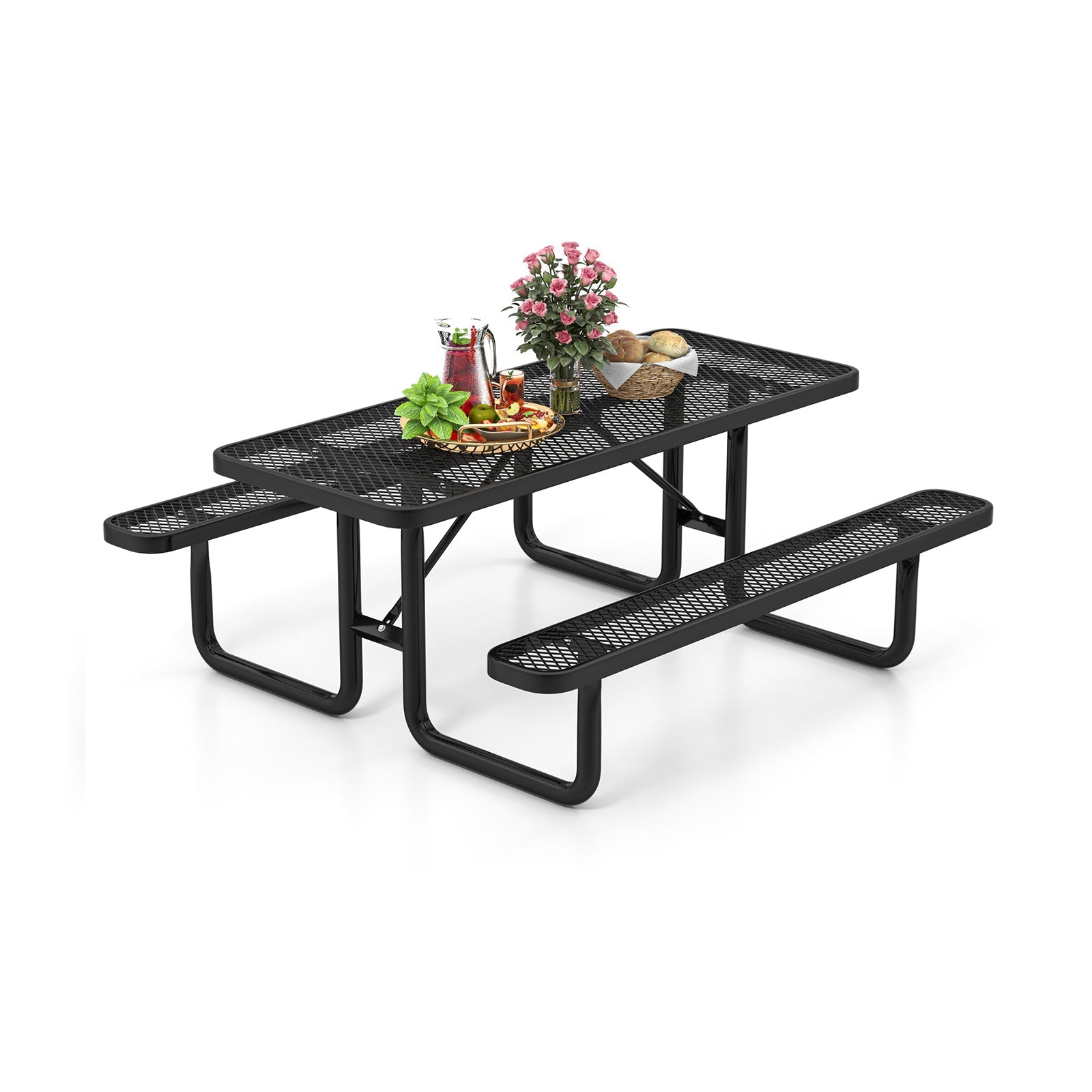 Costway Outdoor Picnic Table Bench Set for 8 Black 54367812 New