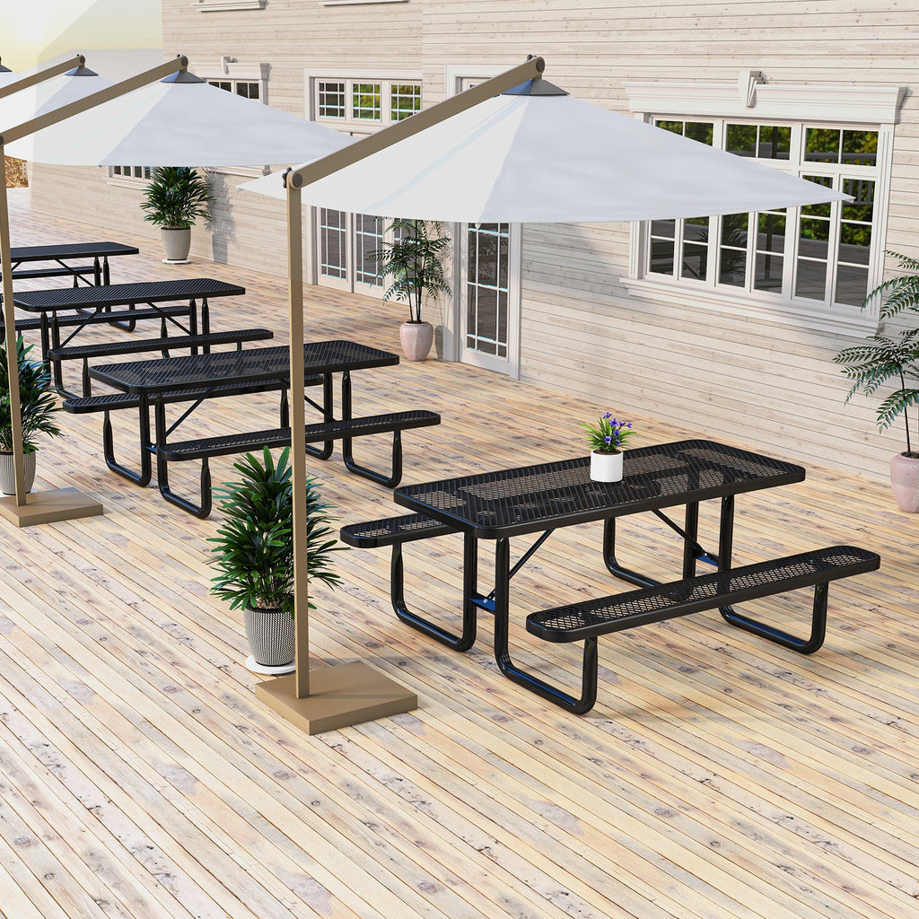 Costway Outdoor Picnic Table Bench Set for 8 Black 54367812 New