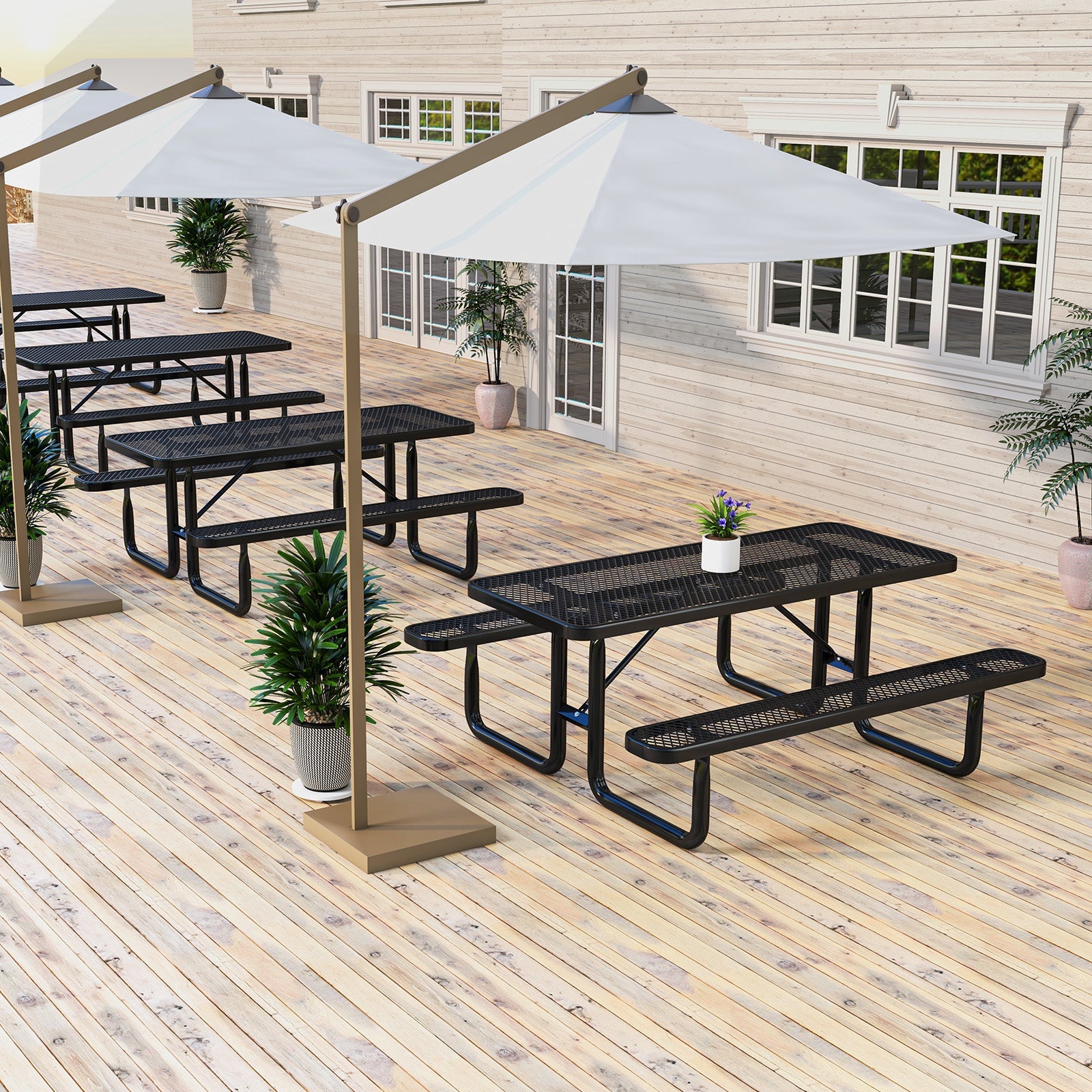 Costway Outdoor Picnic Table Bench Set for 8 Black 54367812 New