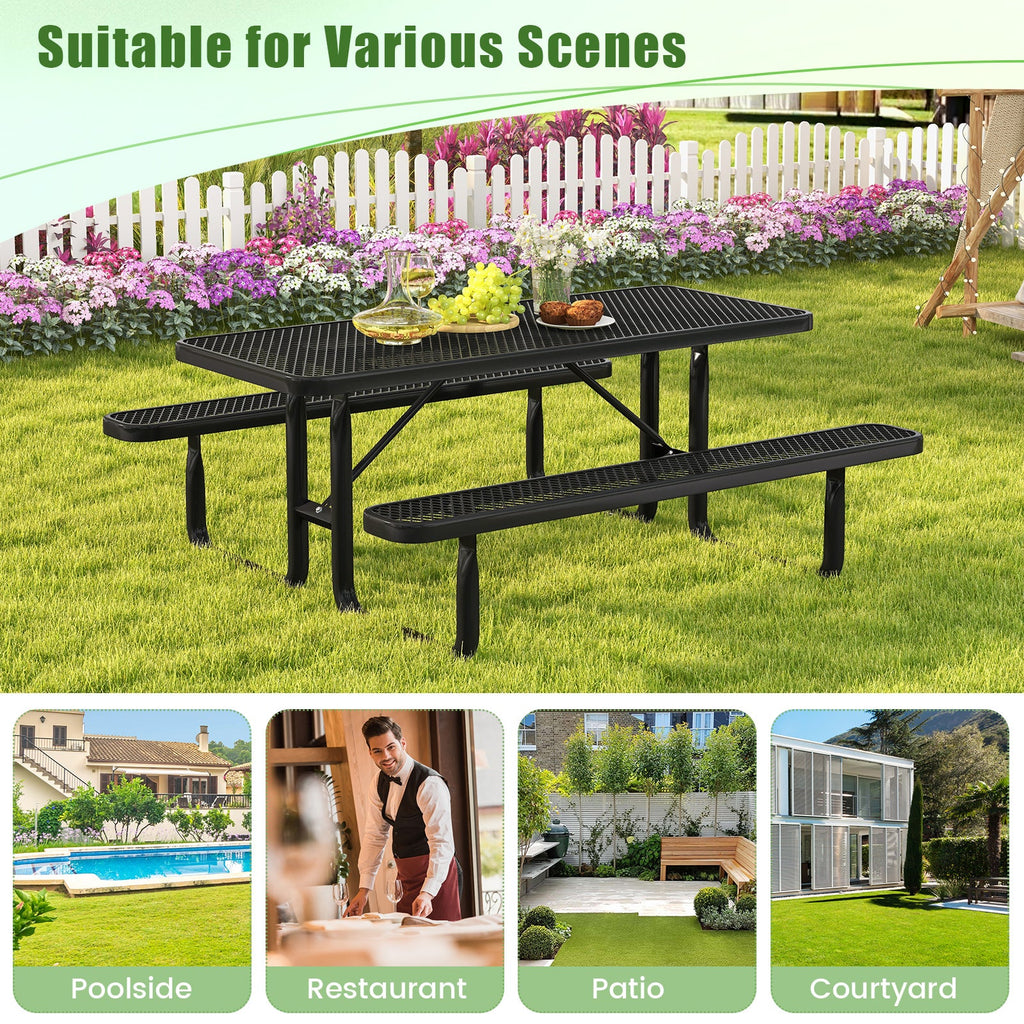 Costway Outdoor Picnic Table Bench Set for 8 Black 54367812 New
