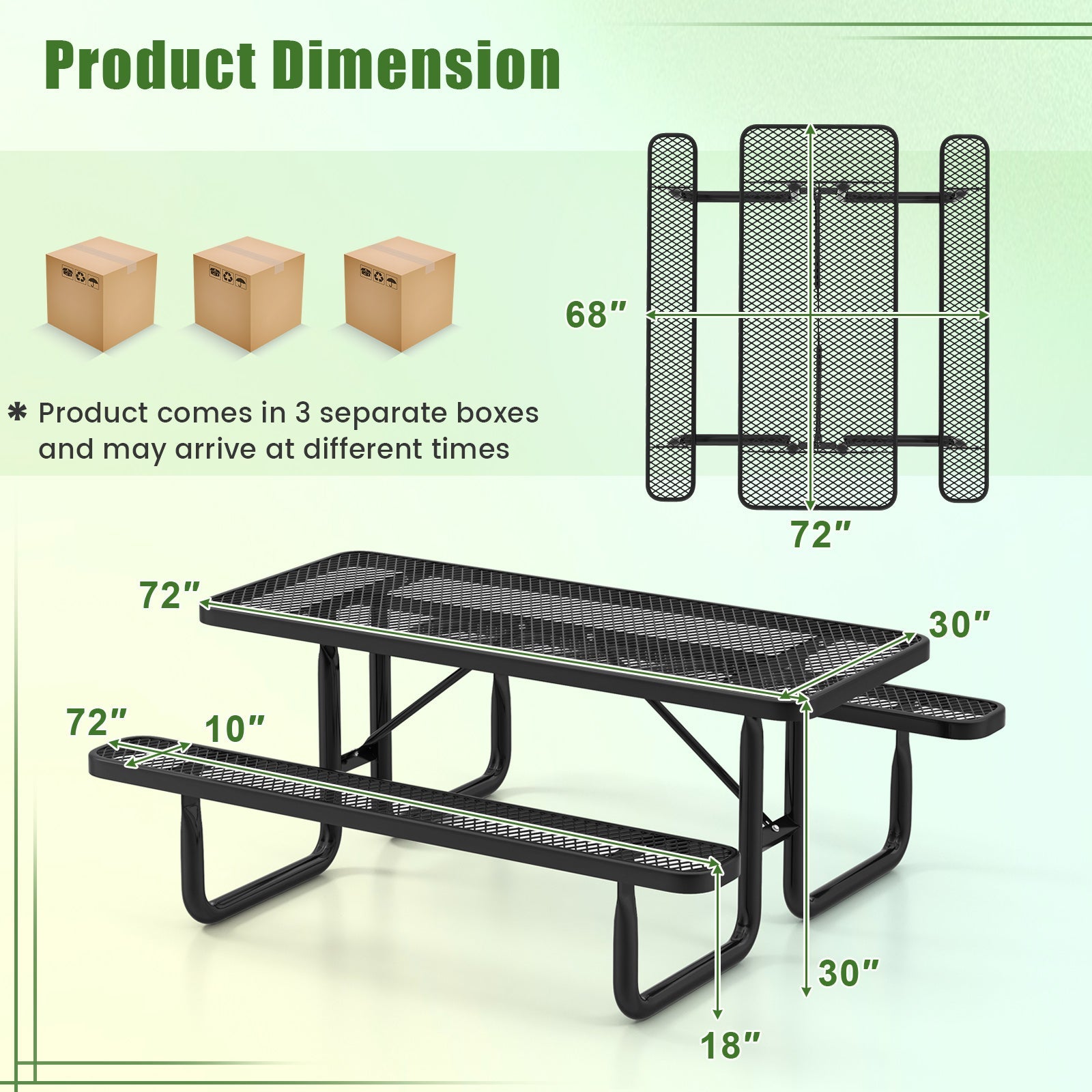 Costway Outdoor Picnic Table Bench Set for 8 Black 54367812 New