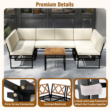 Costway 6 Piece Outdoor Sectional Sofa Set with Cushions Beige 167392845 New