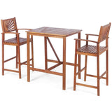 Costway Outdoor Wood Picnic Table Benches Bar Table 2 Stools 96236153 New