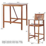 Costway Outdoor Wood Picnic Table Benches Bar Table 2 Stools 96236153 New
