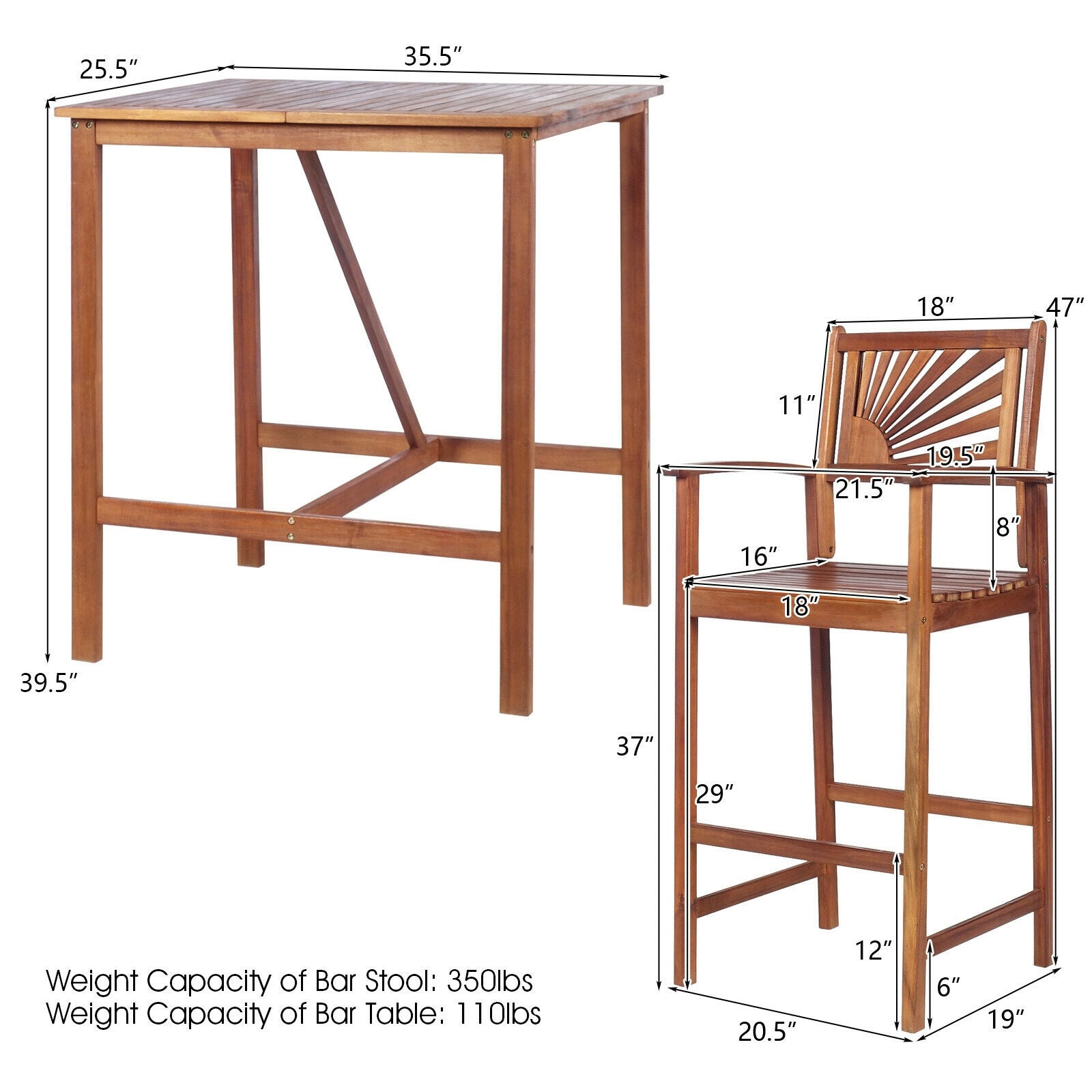 Costway Outdoor Wood Picnic Table Benches Bar Table 2 Stools 96236153 New