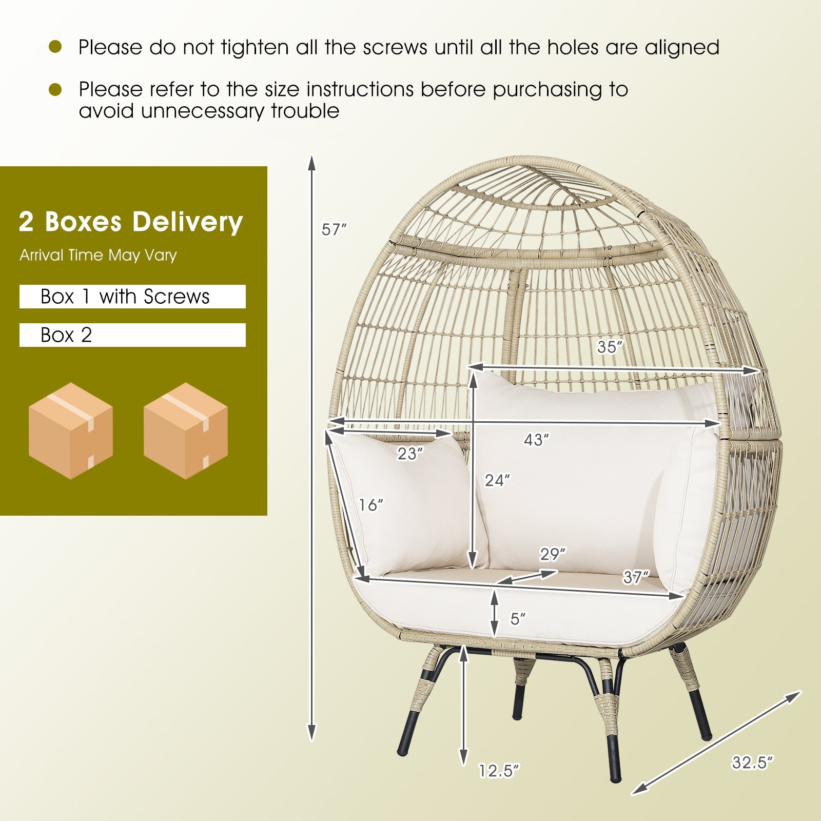 Costway Rattan Egg Lounge Chair & 2-Seat Sofa Patio Furniture Set 60199632 New