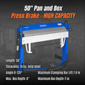 50-Inch Foot Clamp Pan and Box Brake, Light Duty Sheet Metal Folding Machine, 0–135° Bending Angle, 1.9" Clamping Lift, 2" Box Depth PBA5014