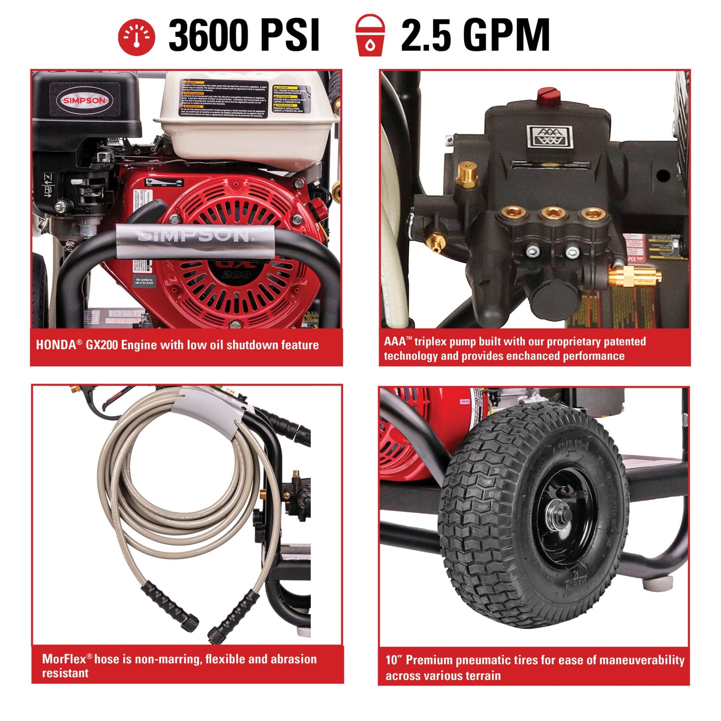 Simpson PowerShot 3600 PSI 2.5 GPM Honda GX200 PS61368 / 61368 Gas Pressure Washer New