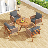 Costway Patio Acacia Wood Dining Chair Set of 4 Rope Armrests Cushions 42903549 New