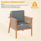 Costway Patio Acacia Wood Dining Chair Set of 4 Rope Armrests Cushions 42903549 New