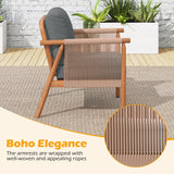 Costway Patio Acacia Wood Dining Chair Set of 4 Rope Armrests Cushions 42903549 New
