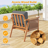 Costway Patio Acacia Wood Dining Chair Set of 4 Rope Armrests Cushions 42903549 New