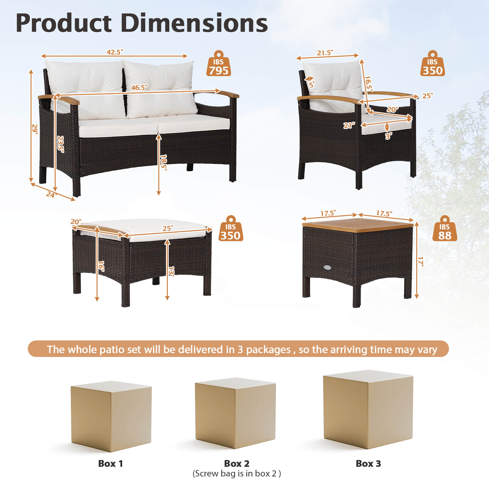 Costway 7-Piece Rattan Patio Sofa Set Acacia Wood Tabletop Armrests 83476215 New
