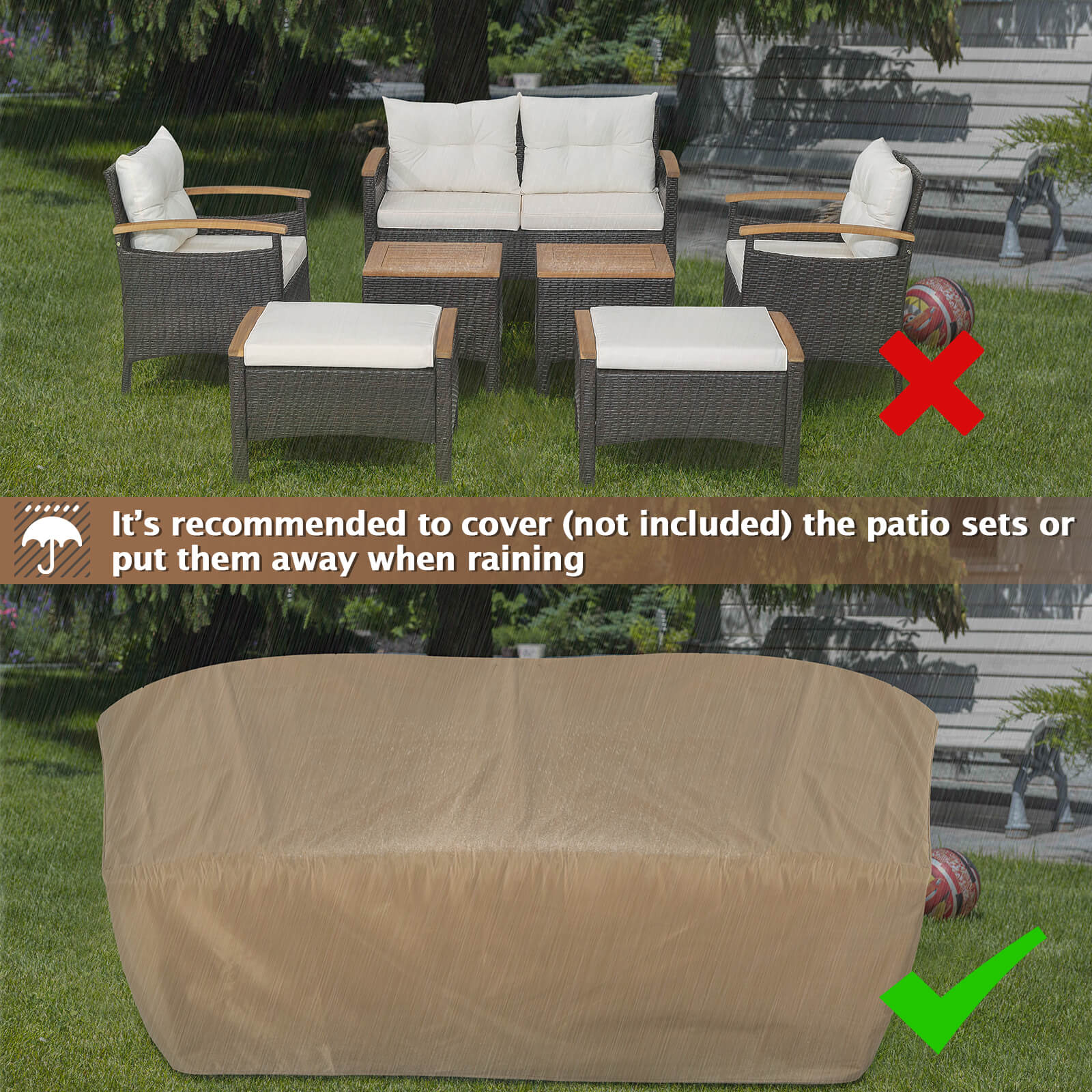 Costway 7-Piece Rattan Patio Sofa Set Acacia Wood Tabletop Armrests 83476215 New