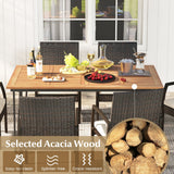Costway 7-Pc Patio Dining Set Acacia Wood Table Porch Backyard Garden Poolside 47826935 New