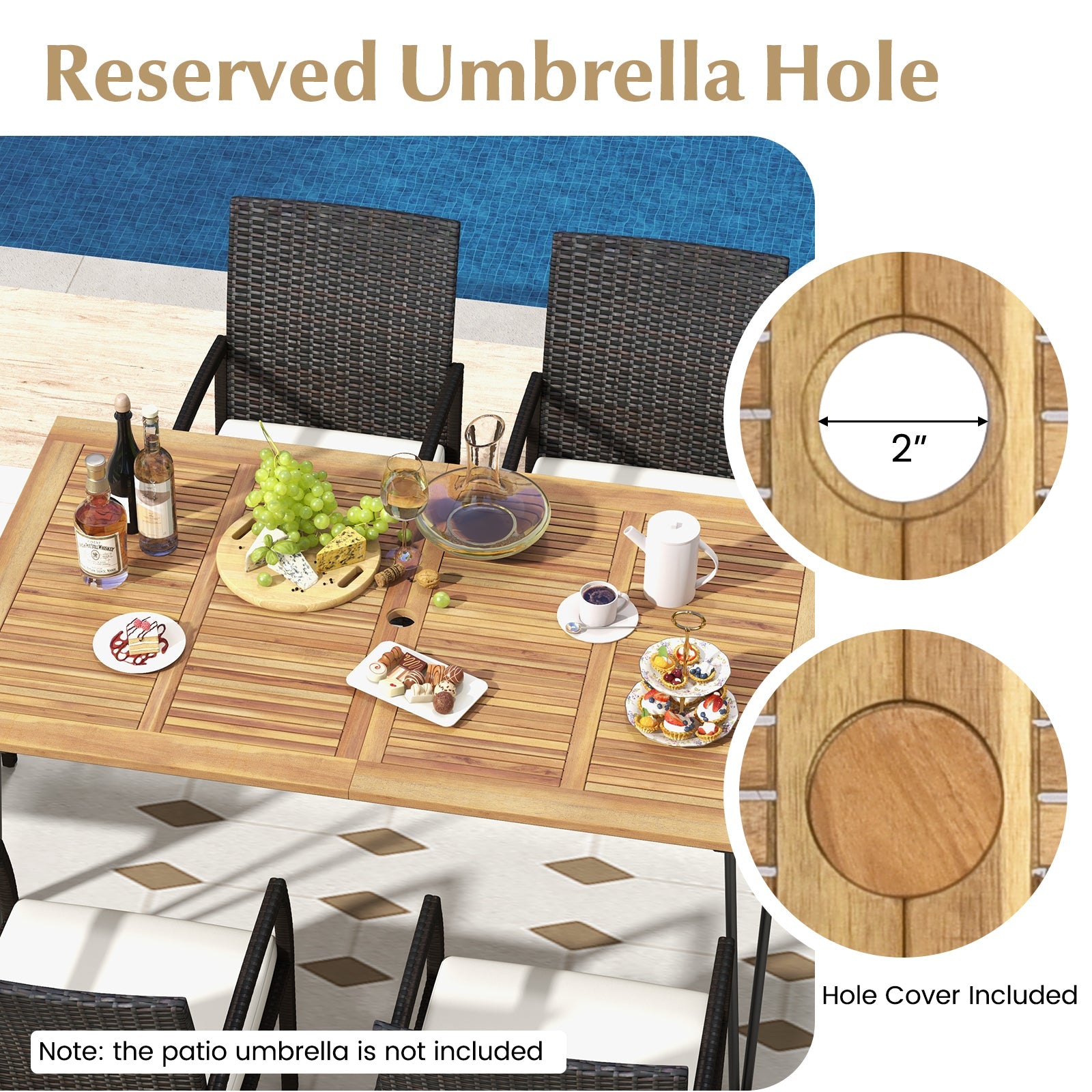 Costway 7-Pc Patio Dining Set Acacia Wood Table Porch Backyard Garden Poolside 47826935 New