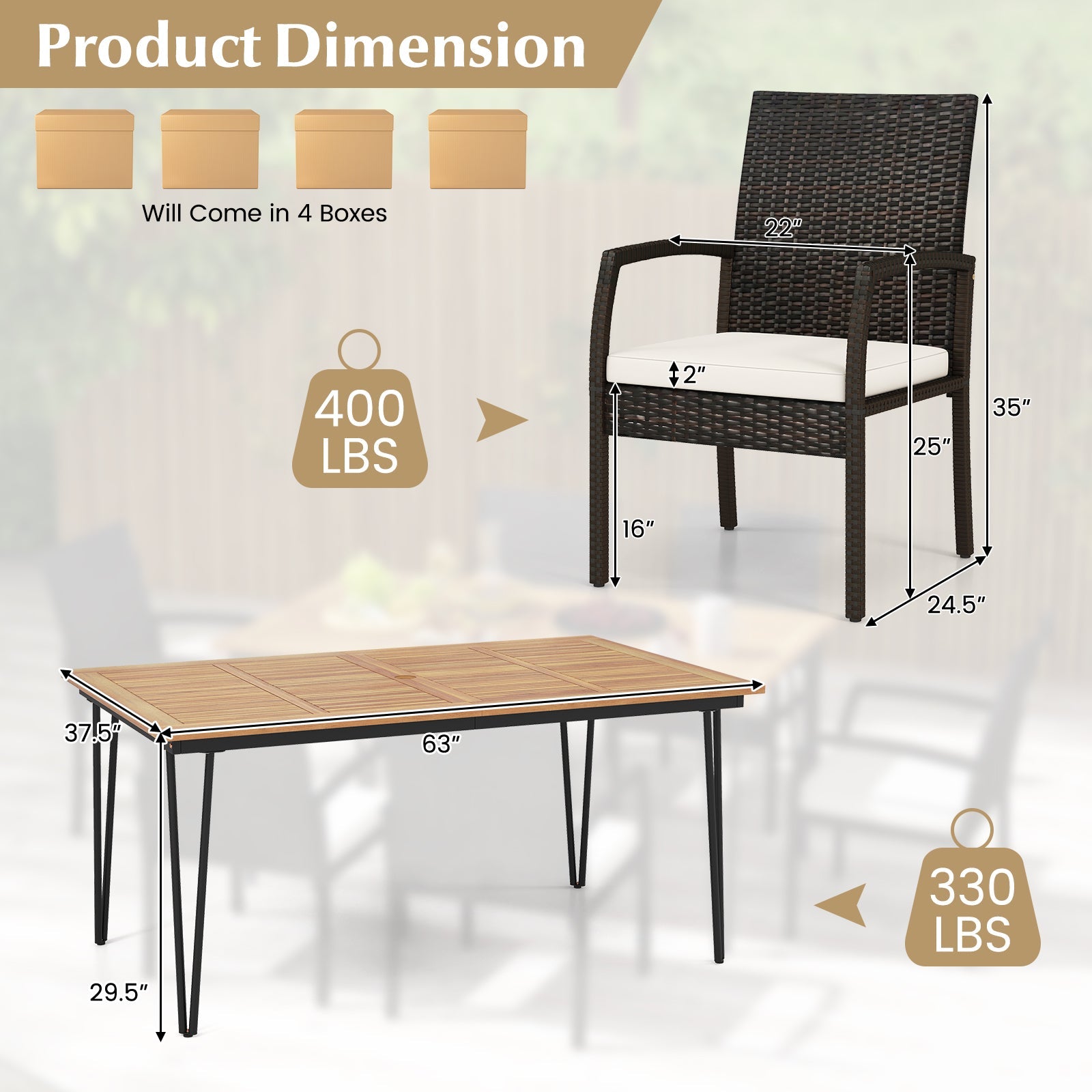 Costway 7-Pc Patio Dining Set Acacia Wood Table Porch Backyard Garden Poolside 47826935 New
