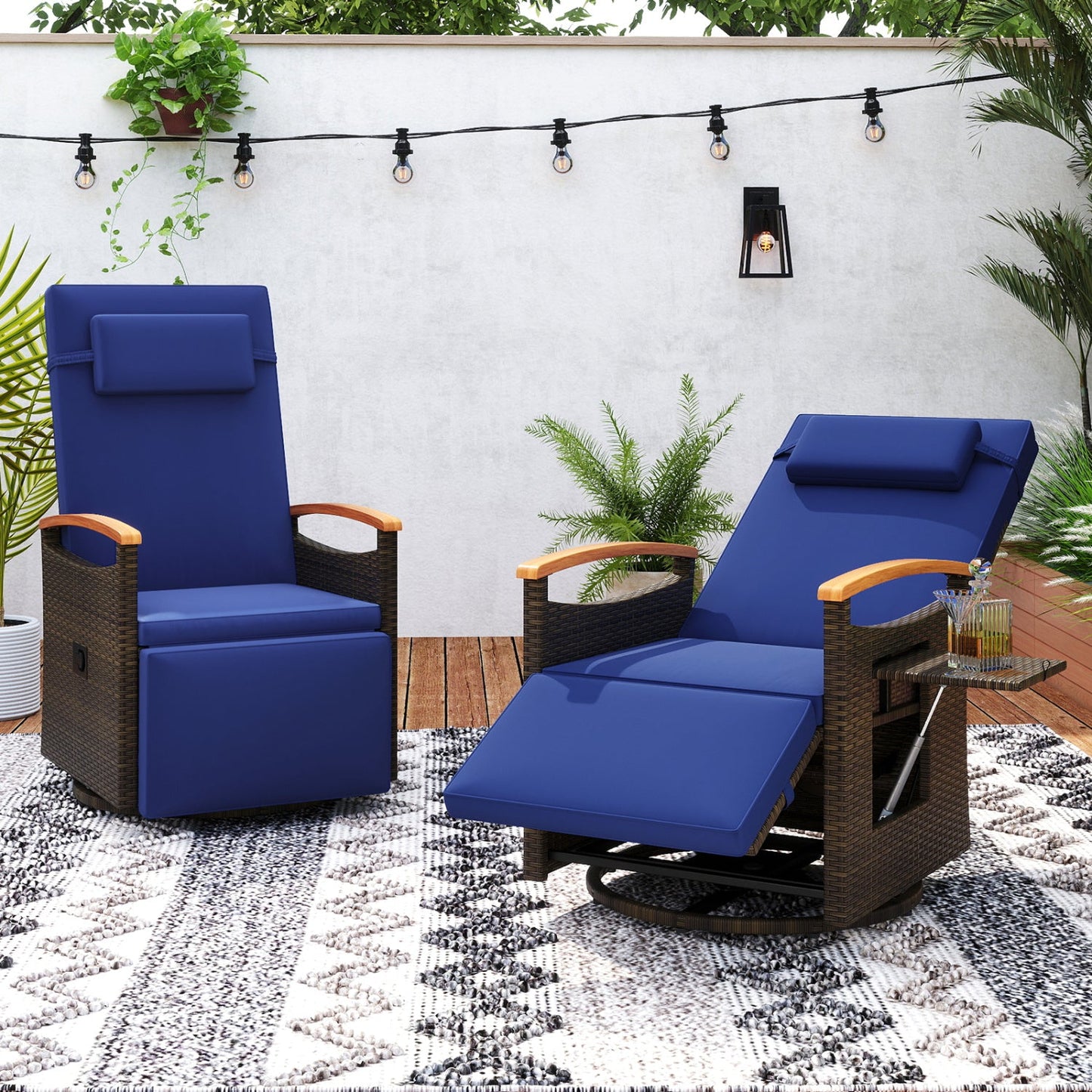 Costway Set of 2 Patio Rattan 360° Swivel Recliner Chaise Lounge Chairs Adjustable Backrest Footrest 86361582 New