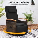 Costway Set of 2 Patio Rattan 360° Swivel Recliner Chaise Lounge Chairs Adjustable Backrest Footrest 86361582 New