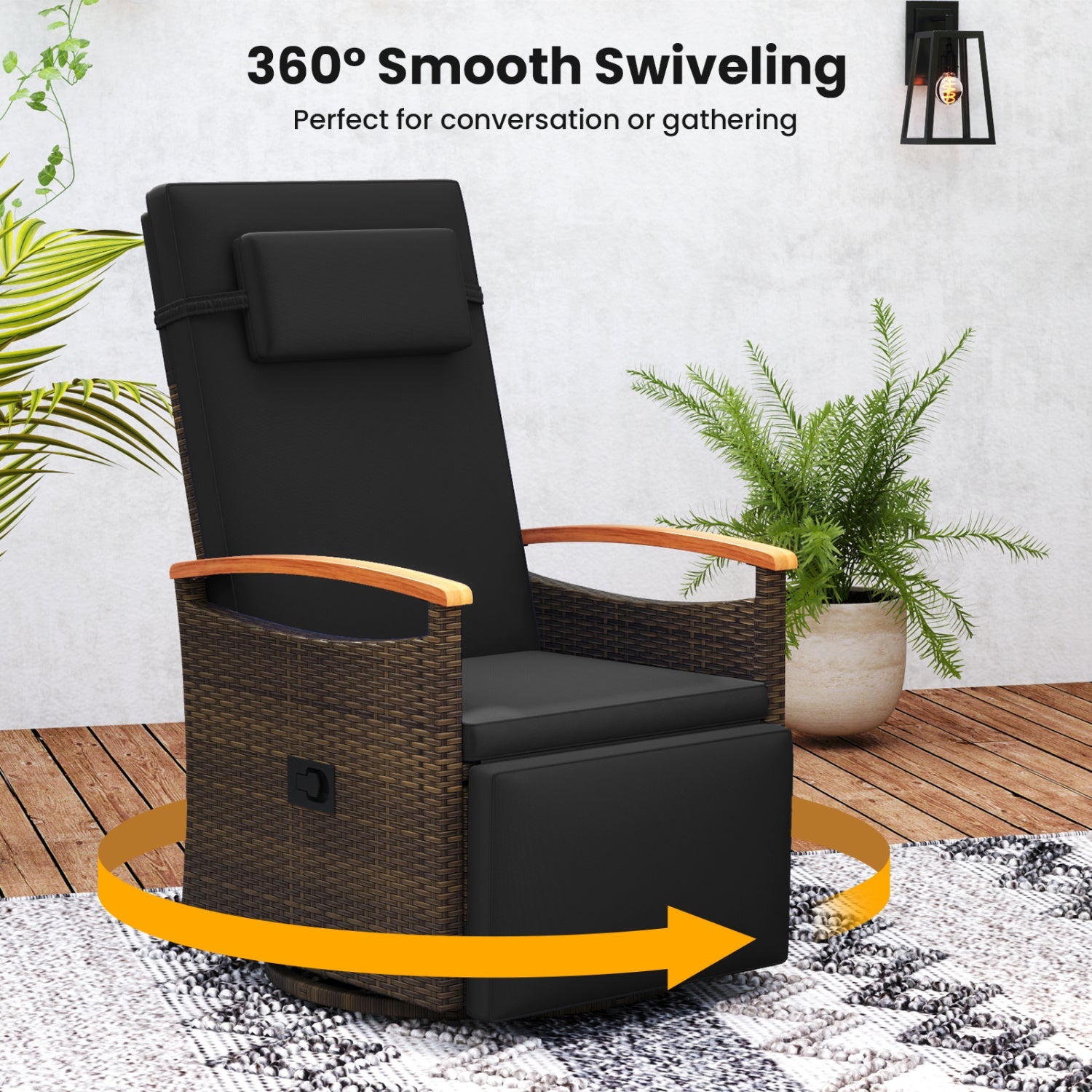 Costway Set of 2 Patio Rattan 360° Swivel Recliner Chaise Lounge Chairs Adjustable Backrest Footrest 86361582 New