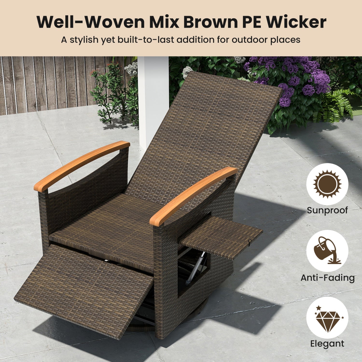 Costway Set of 2 Patio Rattan 360° Swivel Recliner Chaise Lounge Chairs Adjustable Backrest Footrest 86361582 New