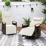 Costway Set of 2 Patio Rattan 360° Swivel Recliner Chaise Lounge Chairs Adjustable Backrest Footrest 86361582 New