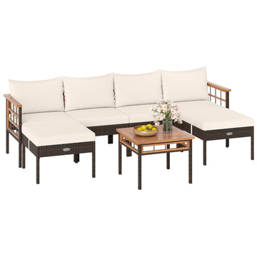 Costway 7-Pc Patio Rattan Conversation Set Chairs Ottomans Side Table 76906065 New