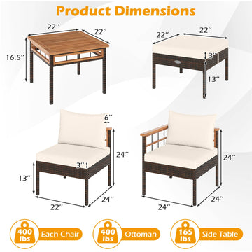 Costway 7-Pc Patio Rattan Conversation Set Chairs Ottomans Side Table 76906065 New