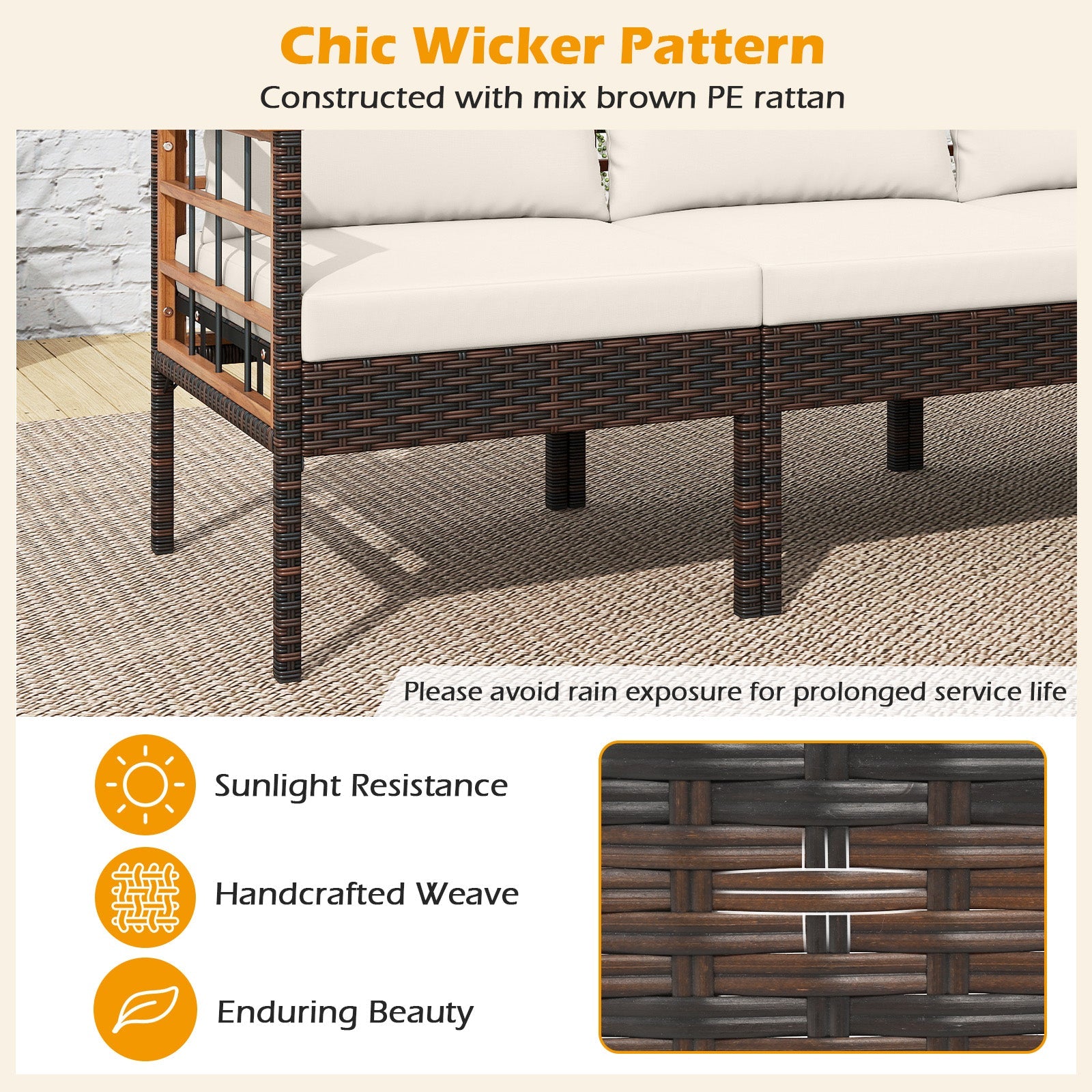 Costway 7-Pc Patio Rattan Conversation Set Chairs Ottomans Side Table 76906065 New