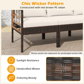 Costway 7-Pc Patio Rattan Conversation Set Chairs Ottomans Side Table 76906065 New