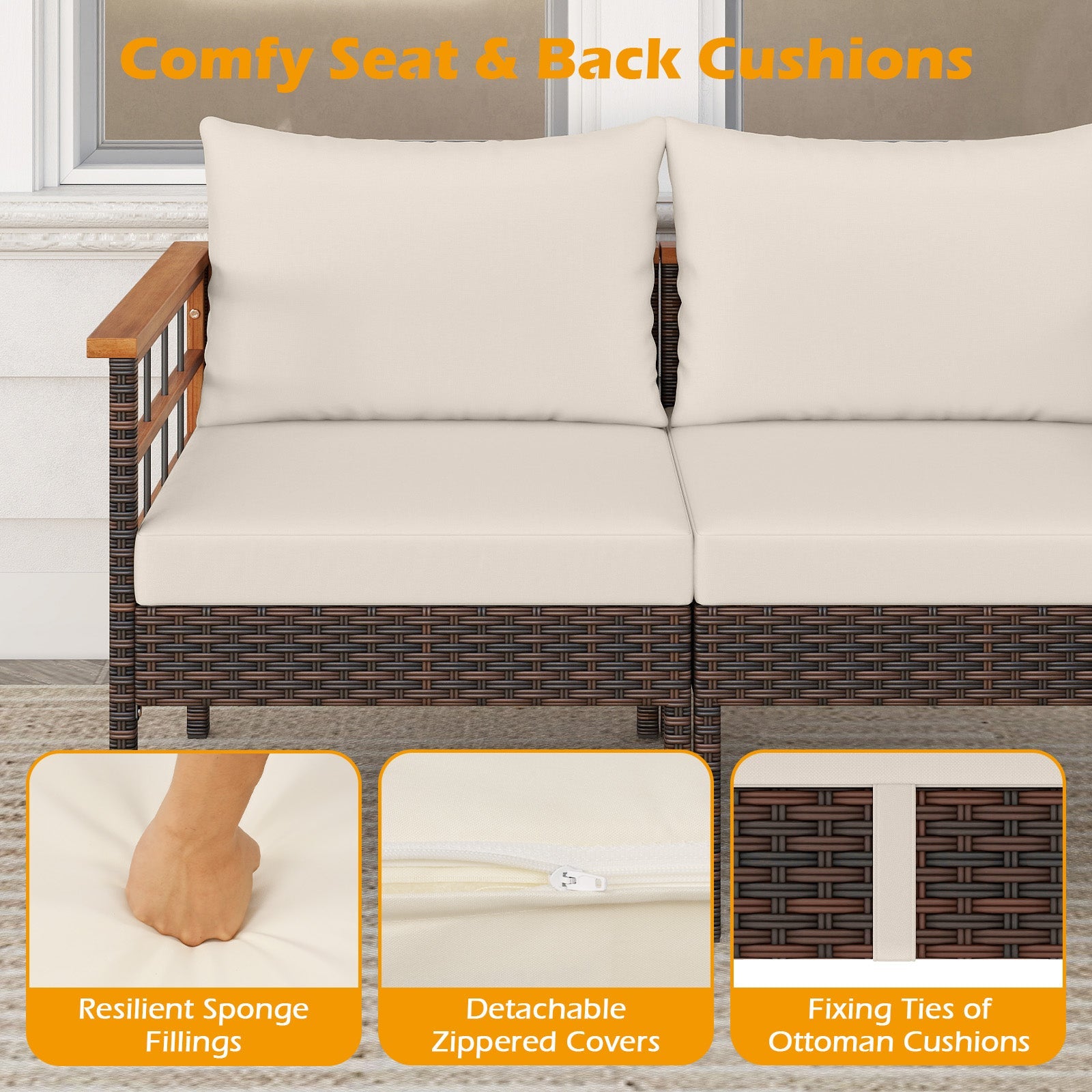 Costway 7-Pc Patio Rattan Conversation Set Chairs Ottomans Side Table 76906065 New