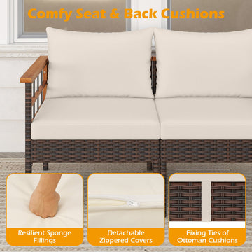 Costway 7-Pc Patio Rattan Conversation Set Chairs Ottomans Side Table 76906065 New