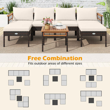 Costway 7-Pc Patio Rattan Conversation Set Chairs Ottomans Side Table 76906065 New
