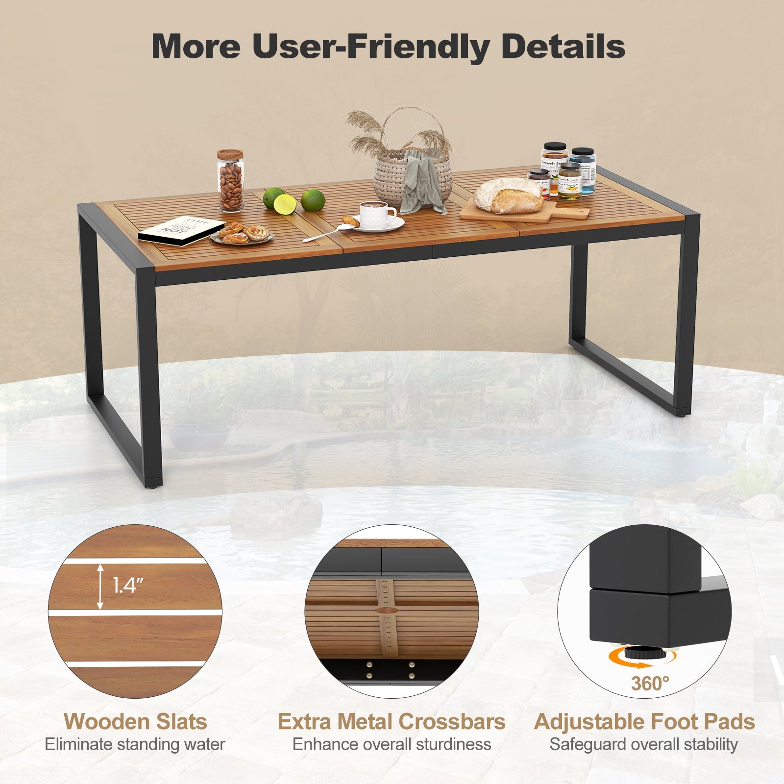 Costway 9-Piece Patio Rattan Dining Set w/ Acacia Wood Table L-Shaped Handrail 75863142 New