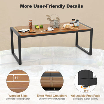 Costway 9-Piece Patio Rattan Dining Set w/ Acacia Wood Table L-Shaped Handrail 75863142 New