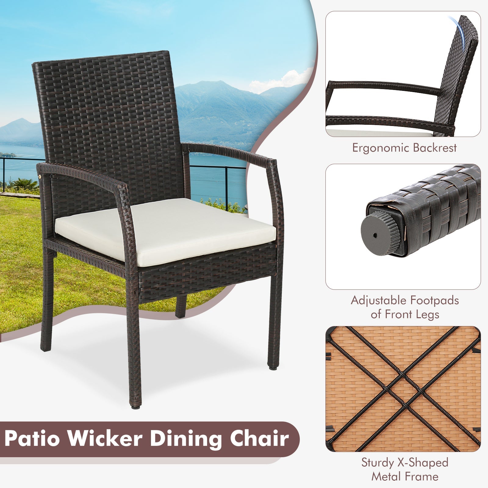 Costway 9-Piece Patio Rattan Dining Set w/ Acacia Wood Table L-Shaped Handrail 75863142 New