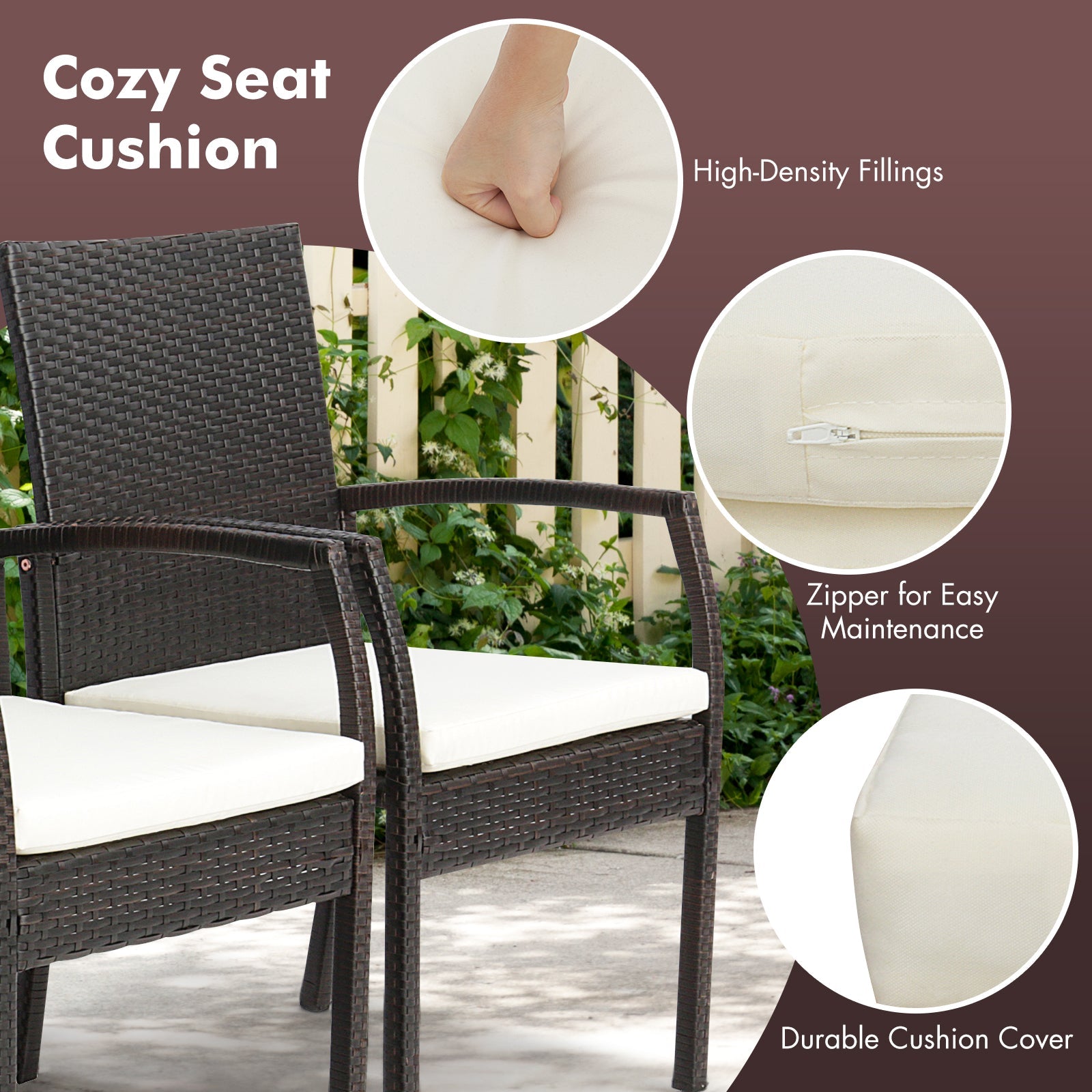 Costway 9-Piece Patio Rattan Dining Set w/ Acacia Wood Table L-Shaped Handrail 75863142 New