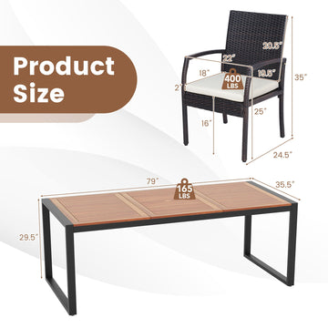 Costway 9-Piece Patio Rattan Dining Set w/ Acacia Wood Table L-Shaped Handrail 75863142 New