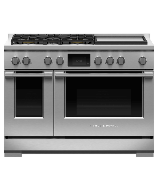 Fisher Paykel  Dual Fuel Range, 48", 5 Burners with Griddle, Self-cleaning - Stainless Steel (RDV3485GDN)