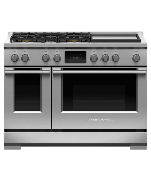 Fisher Paykel  Dual Fuel Range, 48", 5 Burners with Griddle, Self-cleaning - Stainless Steel (RDV3485GDN)