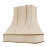 Hoodsly Curved Wall Mount Wooden Range Hood with Brass Strapping and Size and Color Options