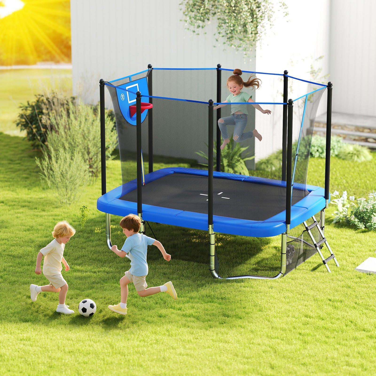 Costway 10' x 8' Rectangle Outdoor Trampoline w/ Basketball Hoop 32361920 New