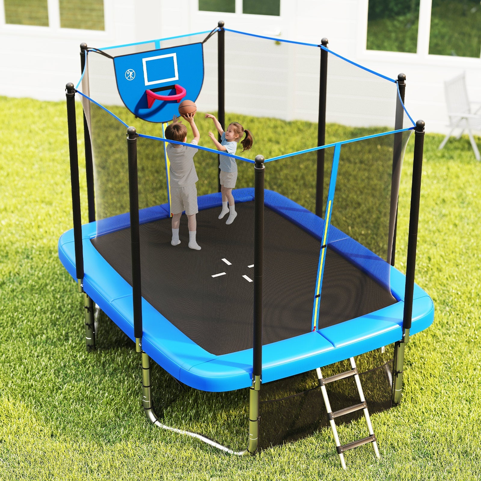 Costway 10' x 8' Rectangle Outdoor Trampoline w/ Basketball Hoop 32361920 New