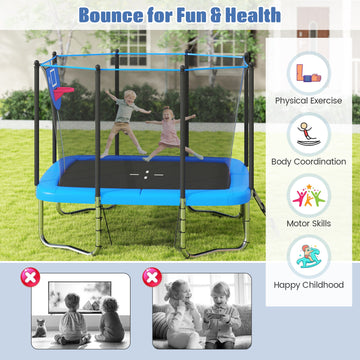 Costway 10' x 8' Rectangle Outdoor Trampoline w/ Basketball Hoop 32361920 New