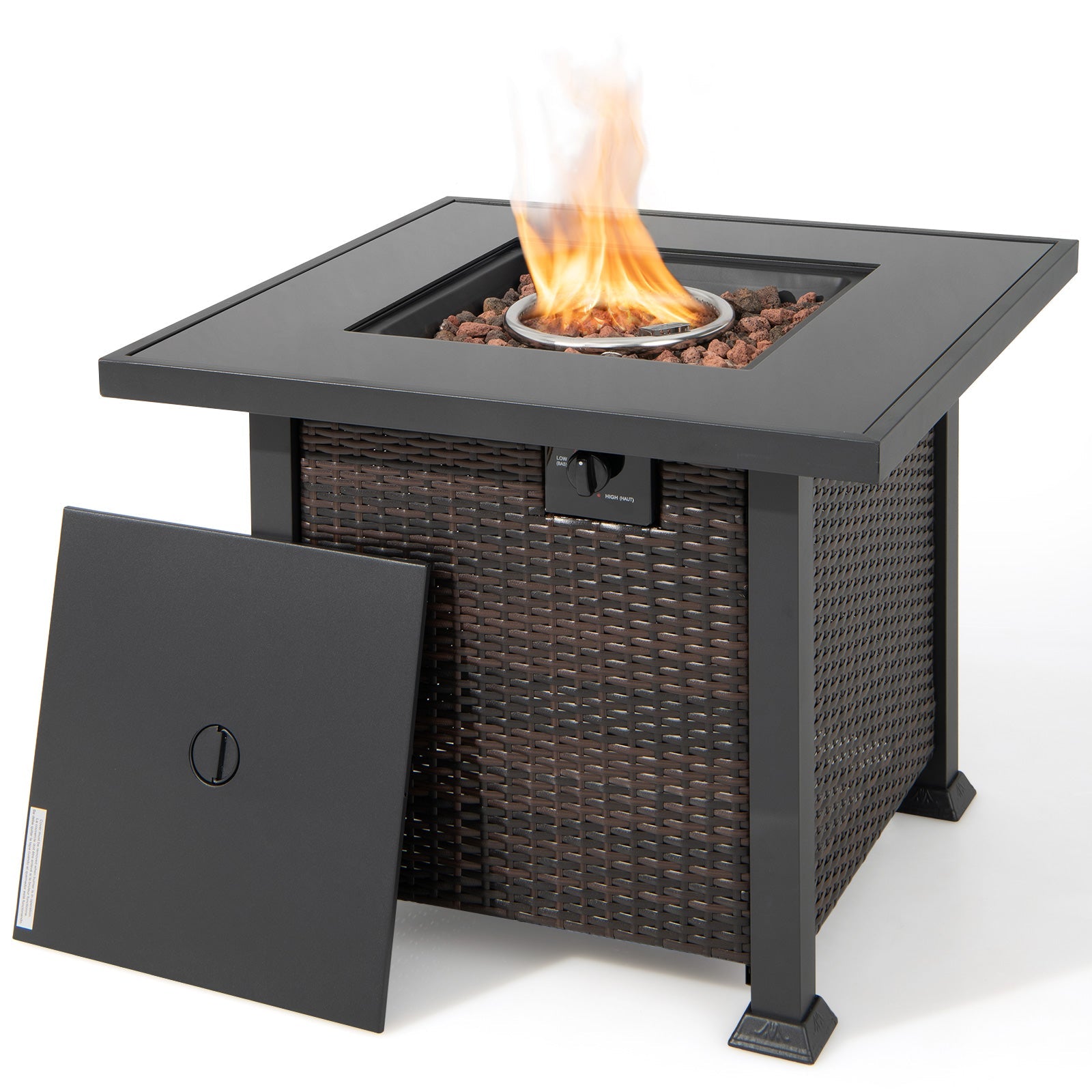 Costway 9-Piece Patio Furniture Set w/ 32" 50000 BTU Square Propane Fire Pit Table Red 89432617 New