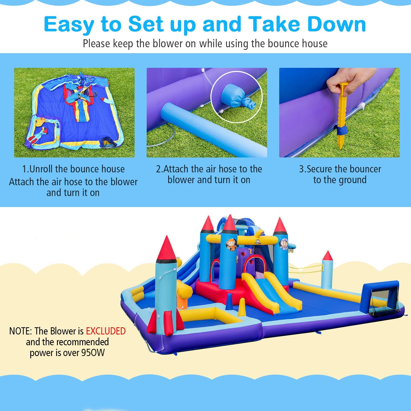 Costway Rocket Theme Inflatable Water Slide Park 58971342 New