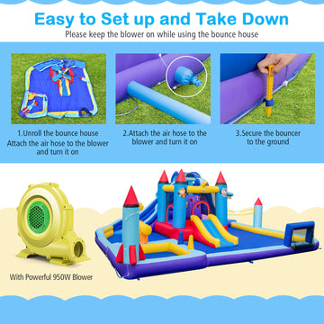 Costway Rocket Theme Inflatable Water Slide Park w/ 950W Blower 74326915 New