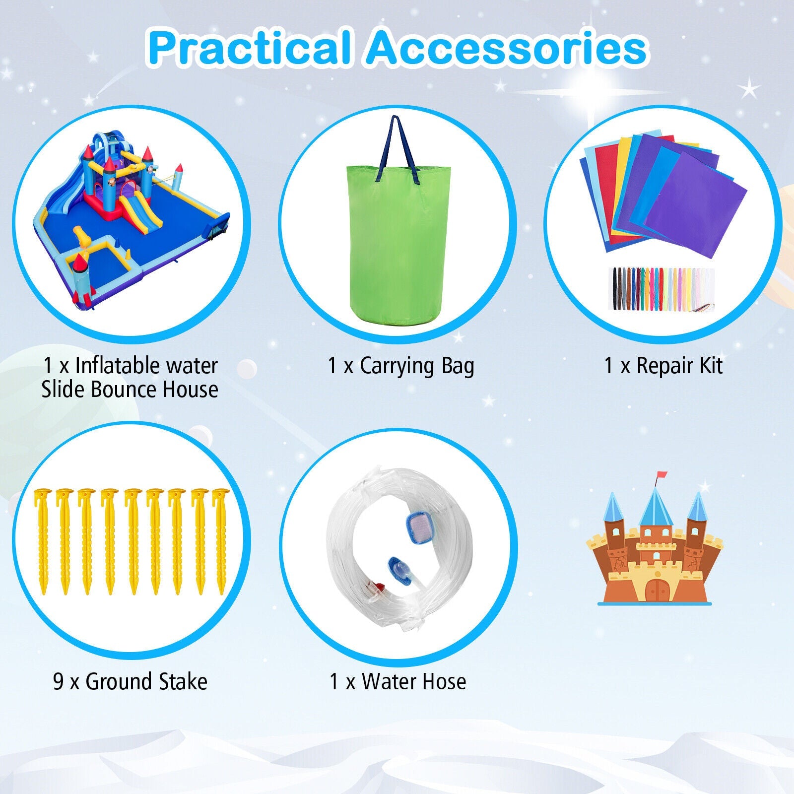 Costway Rocket Theme Inflatable Water Slide Park 58971342 New