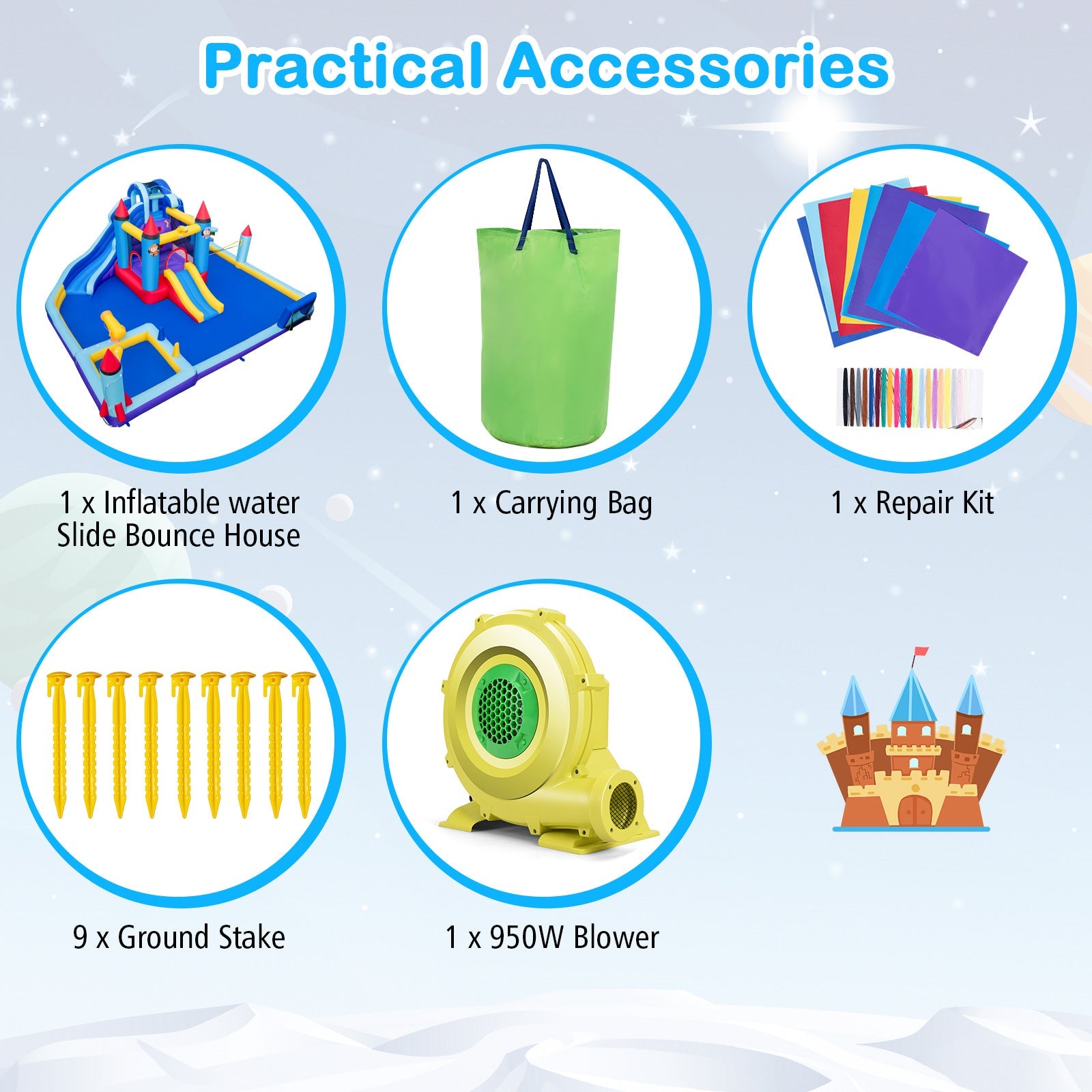 Costway Rocket Theme Inflatable Water Slide Park w/ 950W Blower 74326915 New