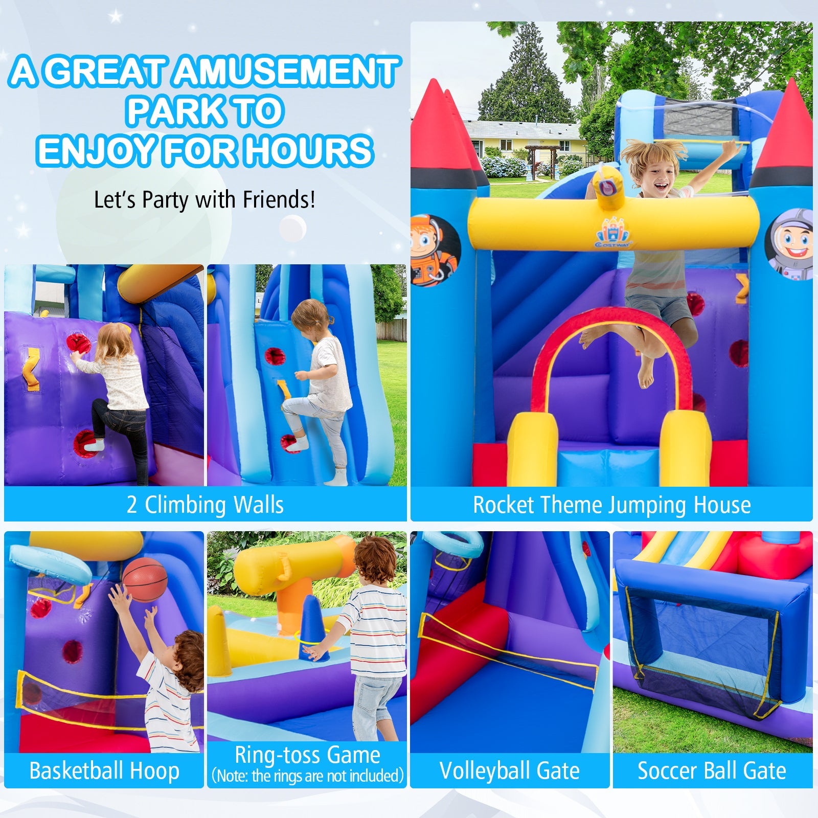 Costway Rocket Theme Inflatable Water Slide Park 58971342 New